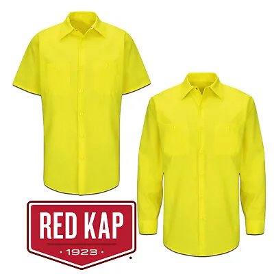 Red Kap Men's Enhanced Visibility Rip Stop Durable Work Shirt Industrial Uniform • $18.98