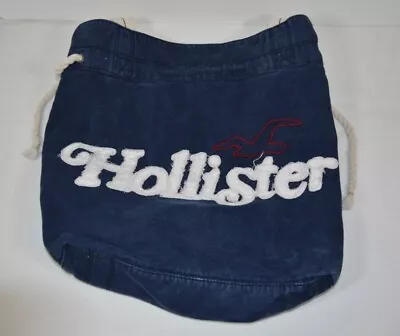 Hollister Navy Blue Canvas Drawstring Tote Beach Bag • £9.88