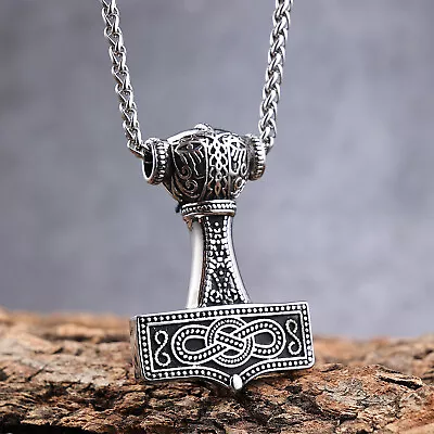 Nordic Viking Thor's Hammer With God's Horn Necklace Jewelry Talisman Mjolnir • £10.79