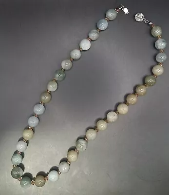 Vintage JADE & Crystal Beaded Necklace W/ Silver Tone Rose Slide Clasp 18  #582 • $19