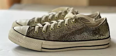 Converse All Star GOLD Glitter Low Top Sneakers Womens 9 Metallic Lace Up Mens 7 • $19.99