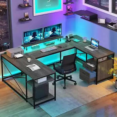 79  L-Shaped Desk U Shaped Gaming Desk Computer Desk With LED Strip & Outlets • $176.99