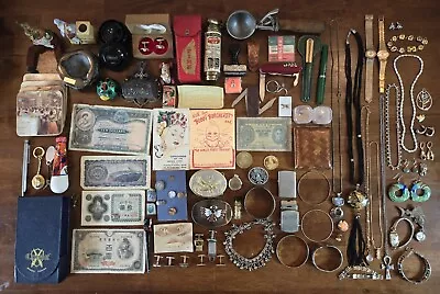  Vintage Junk Drawer Lot Foriegn Currency Watches Jewerly Cuff Links  & More • $189.99