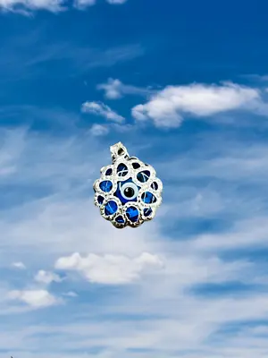 $14.88 • Buy Sterling Silver 925 Reflective Blue Evil Eye Charm Necklace Pendant
