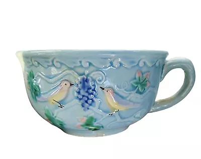 Vintage WEST German Majolica Art Nouveau Blue Bird Cup And Saucer • $18