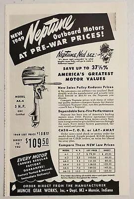 1949 Print Ad Neptune Model AA-4 5-HP Outboard Motors Muncie Gear WorksIndiana • $12.85