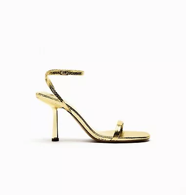 Zara Gold Heels Sandals Stilettos Ankle Wrap Sz. 8 (39) • $32.99