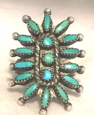 Zuni Ring Size 5 Vintage Sterling Silver Turquoise Petite Point • $188