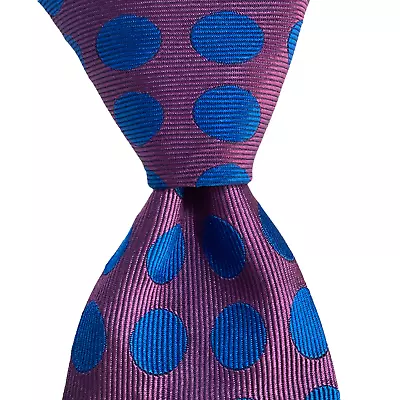 DUCHAMP Men's 100% Silk Necktie ENGLAND Luxury POLKA DOT Purple/Blue Slim EUC • $90.99