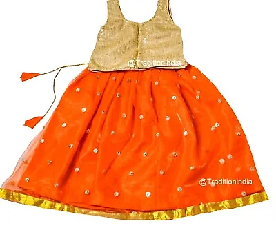 Orange Kids Lehenga Choli Set Indian Kids Dress Readymade Choli Girls Outfits • $47.23