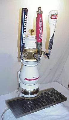 Vintage Budweiser Beer Tower Dispenser 3 - Tap Faucet 21  Tall Ceramic & Brass • $899