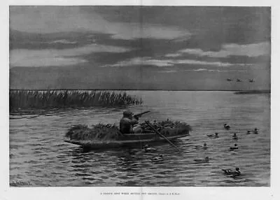 Hunter Setting Out Decoys Takes A Shot From Duck Boat Oar By A. B. Frost Decoy • $95