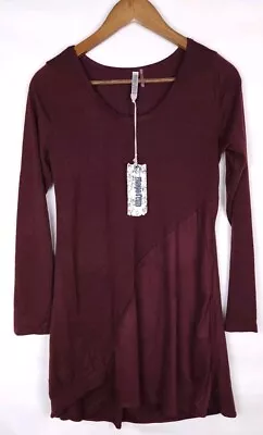 Monoreno Maroon Red Assymetrical Hem Knit Suede Top Long Sleeve NWT - Size Small • $13