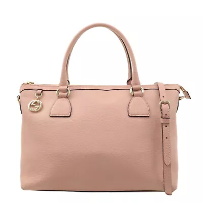 Authentic GUCCI Interlocking G Leather 2WAY Tote Bag Pink 449659 Used F/S • £305.40
