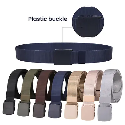 Mens Womens Unisex Canvas Webbing Belt Regular Size Military Style Buckle Belts • £3.85