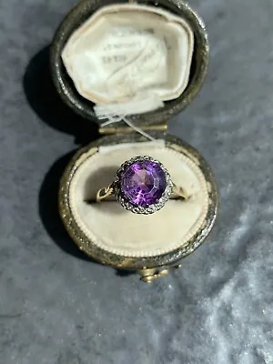 Vintage 18ct Gold And Platinum Amethyst And Diamond Cluster Ring • £280