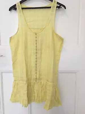 River Island Size 12 Dress Long Top With Pockets Yellow Vest Tunic Summer Beach • £10