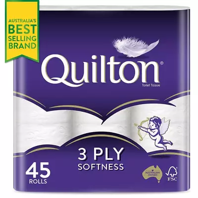 Toilet Paper 45 Rolls Quilton 3 Ply White Soft Tissue Bulk | FREE SHIPPING | NEW • $32.99