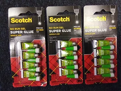 3M Scotch Super Glue No Run Single Use Tubes 4 Per Pack No Mess Tip Lot Of 3 • $12.50