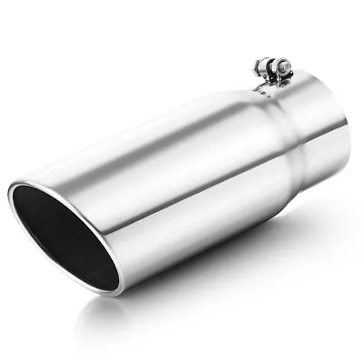 Diesel Exhaust Tip 4  Inlet 5  Outlet 12 Long Rolled Angle Cut Bolt On Polished • $34