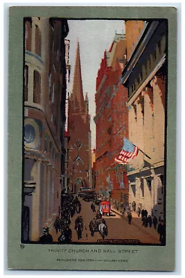 C1910 Trinity Church And Wall Street Volland Views New York City NY Postcard • $14.98