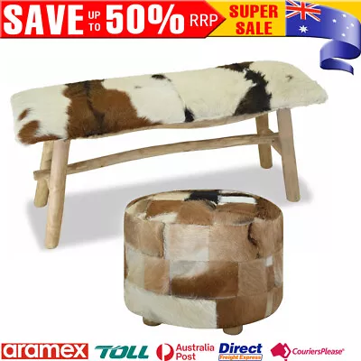 $317.69 • Buy Bench/Round Pouffe Handmade Home Office Chair Seat Genuine Leather Wood Frame