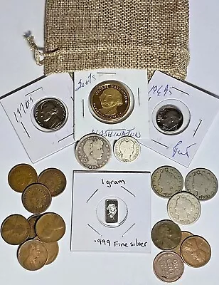 Vintage Coin Lot! US Estate 100+ Year Old Silver Lot. 20 Coins + Fine Silver Bar • $51.75