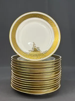 15 Haviland Limoges Heavy Gold & White Leaf & Scroll 10 7/8  Dinner Plates; 1900 • £565.34