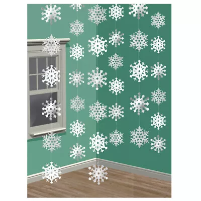 6 X EXTRA LONG Snowflake Christmas Birthday Party Hanging String Decorations • $9.75