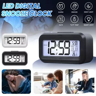 LCD Display Battery Operated Digital Desk Alarm Clock Backlight Bedside Calendar • $10.99