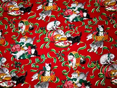 $9.99 • Buy 1 Yd Vtg Kessler Concord Playful Kittens Cats Cotton Christmas Fabric 45 W Quilt