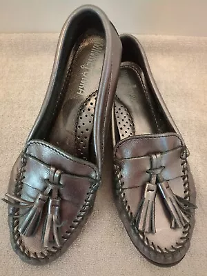 Minnetonka Gunmetal Silver Metallic Kilty Slip On Loafer Moccasin Size 6 • $39.95