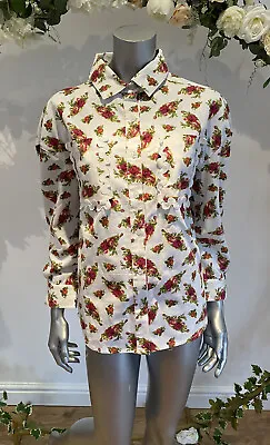 $22.14 • Buy Neon Rose Shirt Blouse Top Size 8,12 & 22 White Cotton Denim Floral New GY42