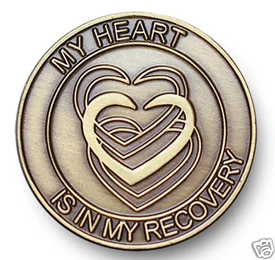 Antique Bronze My Heart Is In My Recovery AA/NA 12 Step Program  Coin/Token/Chip • $6.99