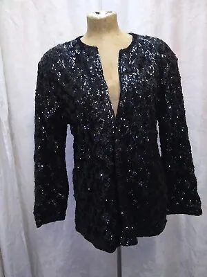 Vintage 1950's Black Sequins & Rayon Evening Jacket By Iris Best Clothing Medium • $150.06