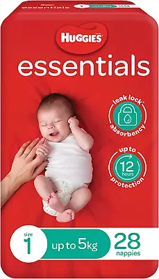 Huggies Essentials Nappies Size 1 Up To 5kg 28 Count • $13.49