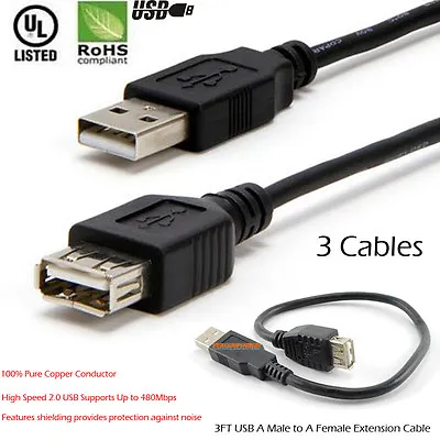 $10.30 • Buy 3pcs 1m High Quality Type A Male To Type A Female USB 2.0 Extension Cable Sydney