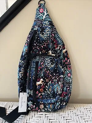 VERA BRADLEY Iconic Sling Backpack Enchantment Horses Peacock Bag Purse NWT • $84.55