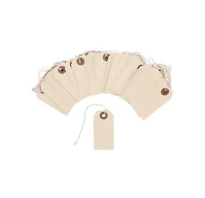 100 Manilla Cardstock Price Tags 3 1/4  X 1 5/8  Size 2 Pre-strung With String • $8.88