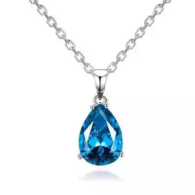 Fashion Lady Silver Drop Lake Blue Zircon Pendant Necklace Classic Joker Jewelry • $0.44