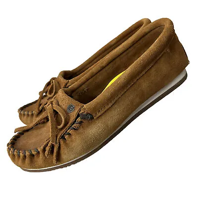 Minnetonka Kilty Plus 4302 Womens Size 6 Cinnamon Brown Suede Driving Mocs Shoes • $34.99