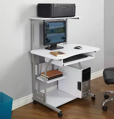White Mobile Computer Tower Desk Printer Shelf Laptop Table Top Home Office Cart • $234.97