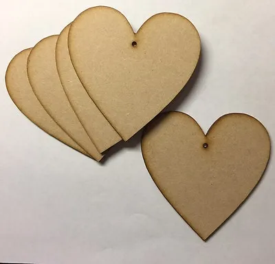 Wooden 100mm (10cm) Laser Cut 3mm MDF Hearts Blank Craft Shape Sign With Hole • £5.20