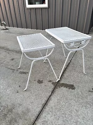 Vtg Nesting Tables Wrought Iron Ivy Garden Patio End Tables Salterini/ Woodard • $225