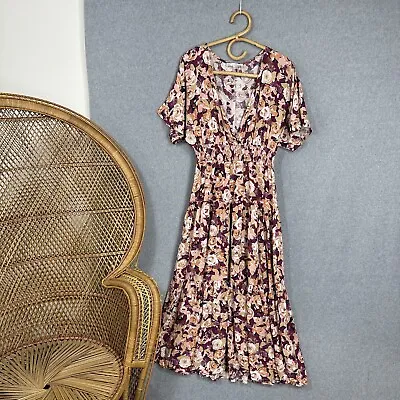 White Closet Dress Size 8 Long Maxi Purple Peach Floral Flower Print Rayon Boho • $35