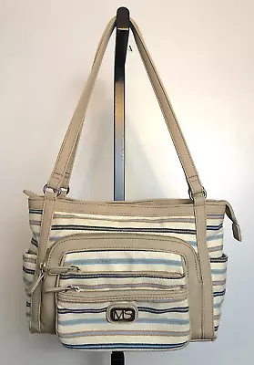 Multi Sac Shoulder Bag Purse Tan Beige Striped Multiple Pockets Medium Organizer • $24.99