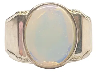 Men's Signed W. Lind SP Silver Plated Large Moonstone Signet Pinky Ring SZ 12.5 • $33.95