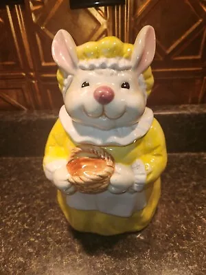 Vintage Granny Rabbit Yellow Dress Basket Cookie Jar Vguc  • $49.99