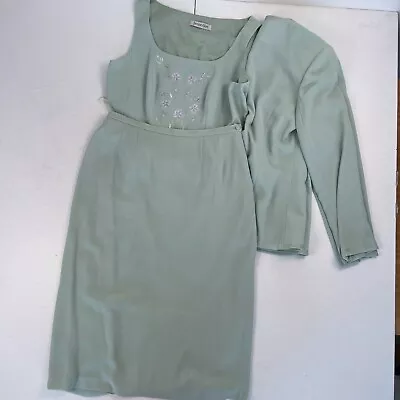 Jacques Vert Suit Green 14-16 Womens Skirt Jacket Top Three Piece • £24.88