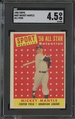 1958 Topps Mickey Mantle All Star SGC 4.5 VG-EX+ #487 HOF Yankees • $92